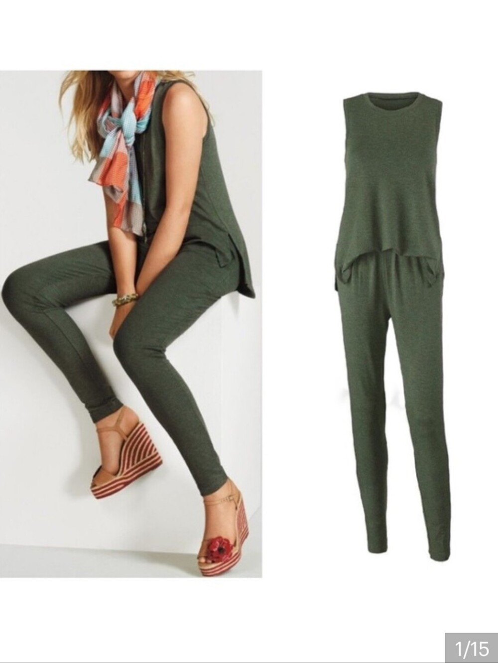 cAbi One Piece Loden Green Alegria Jumpsuit Playsuit Open Back Loose Fit Comfy M
